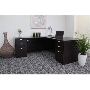 Boss Office L-Shape Desk with 2 Pedestals in Mocha