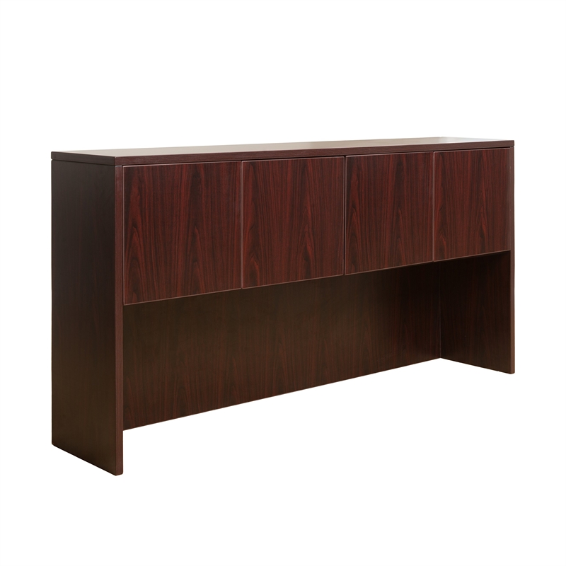 Boss Office U-Shape Desk Credenza with Pedestal and Hutch in Mahogany