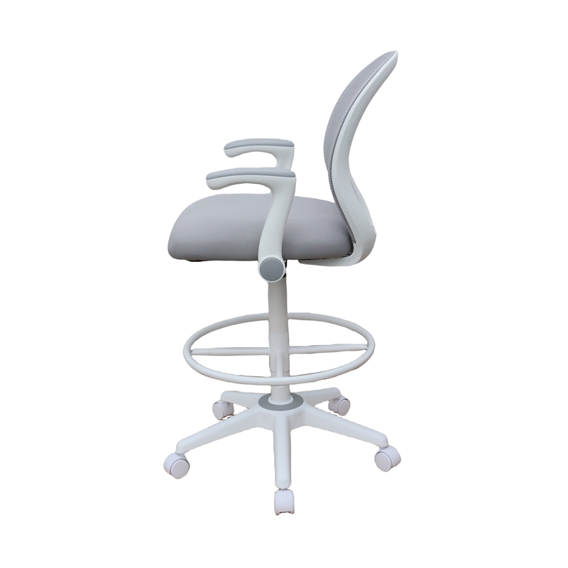 Boss Office Mesh Stool with Flip Arms in Gray and White