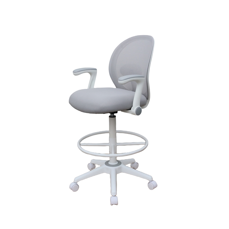 Boss Office Mesh Stool with Flip Arms in Gray and White