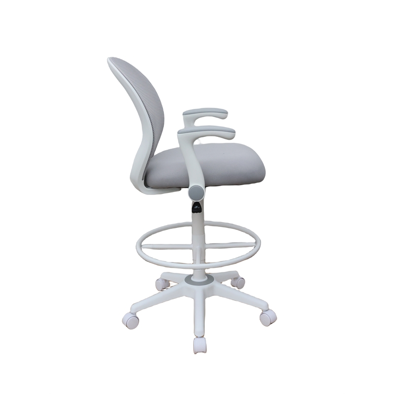 Boss Office Mesh Stool with Flip Arms in Gray and White