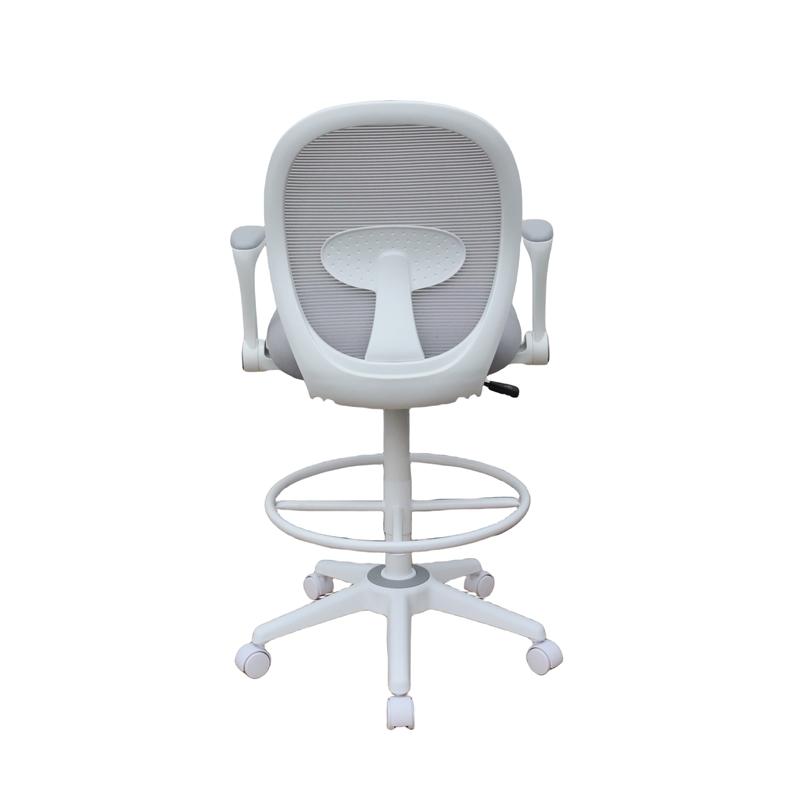 Boss Office Mesh Stool with Flip Arms in Gray and White