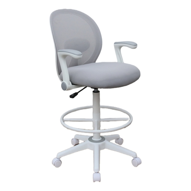 Boss Office Mesh Stool with Flip Arms in Gray and White