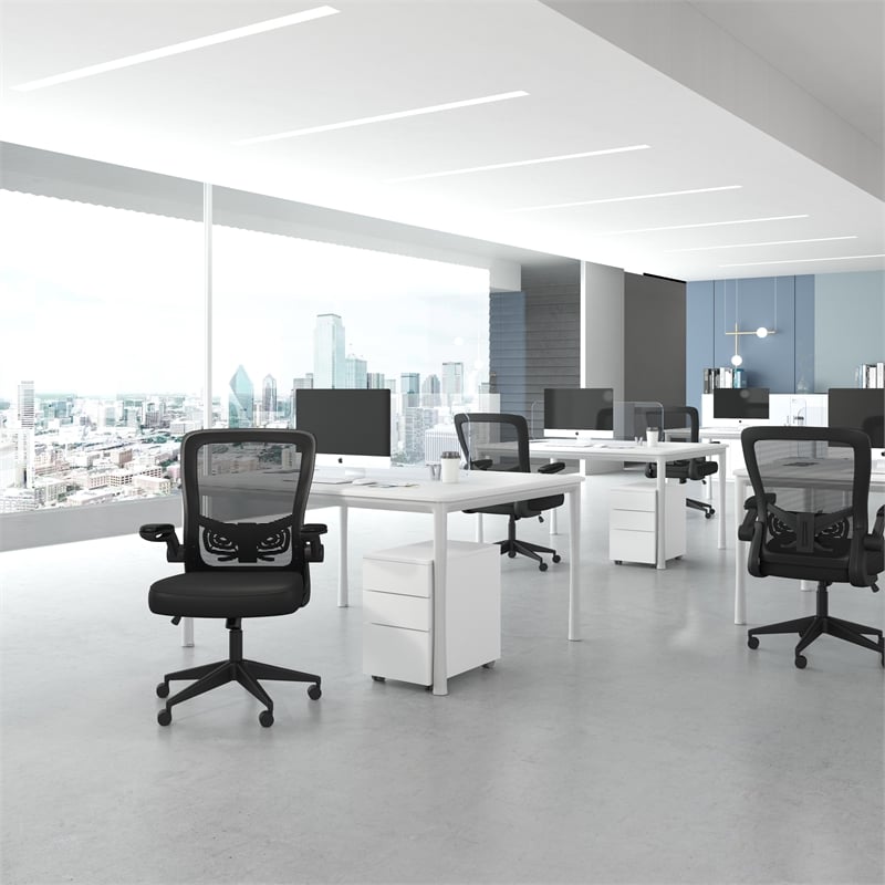 Boss Office Products Flip Arm Mesh Task Chair in Black with Black Frame