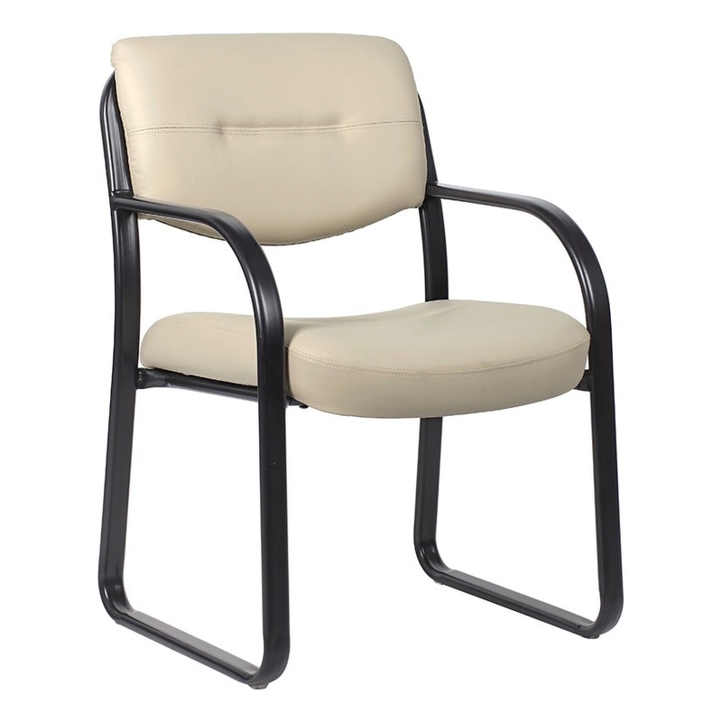Boss Office Products Leather Sled Base Side Chair in Beige