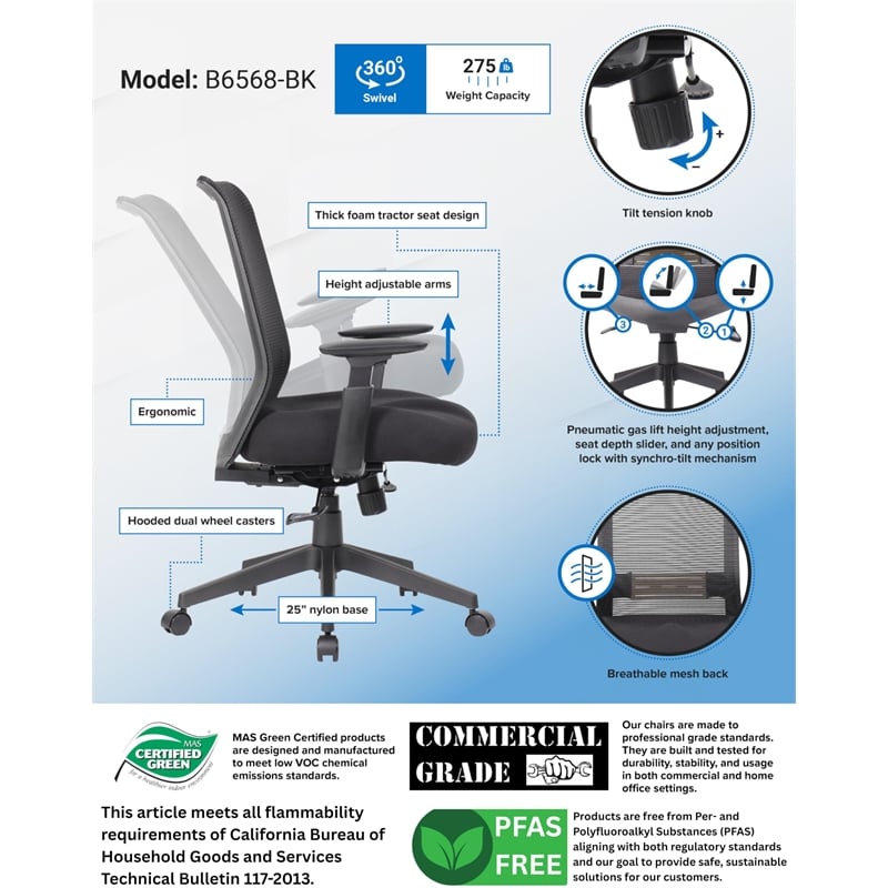 Boss Office Products Nylon Task Chair with Casters in Black