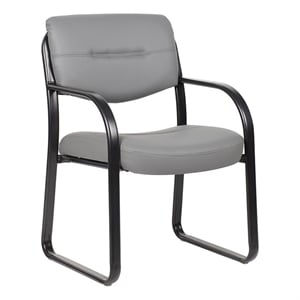 boss office products leather sled base side chair in gray
