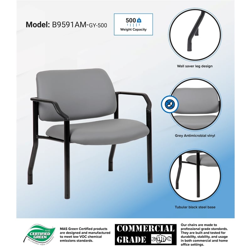 Boss Office Products Steel Guest Chair with 500 lb. Weight Capacity in Gray