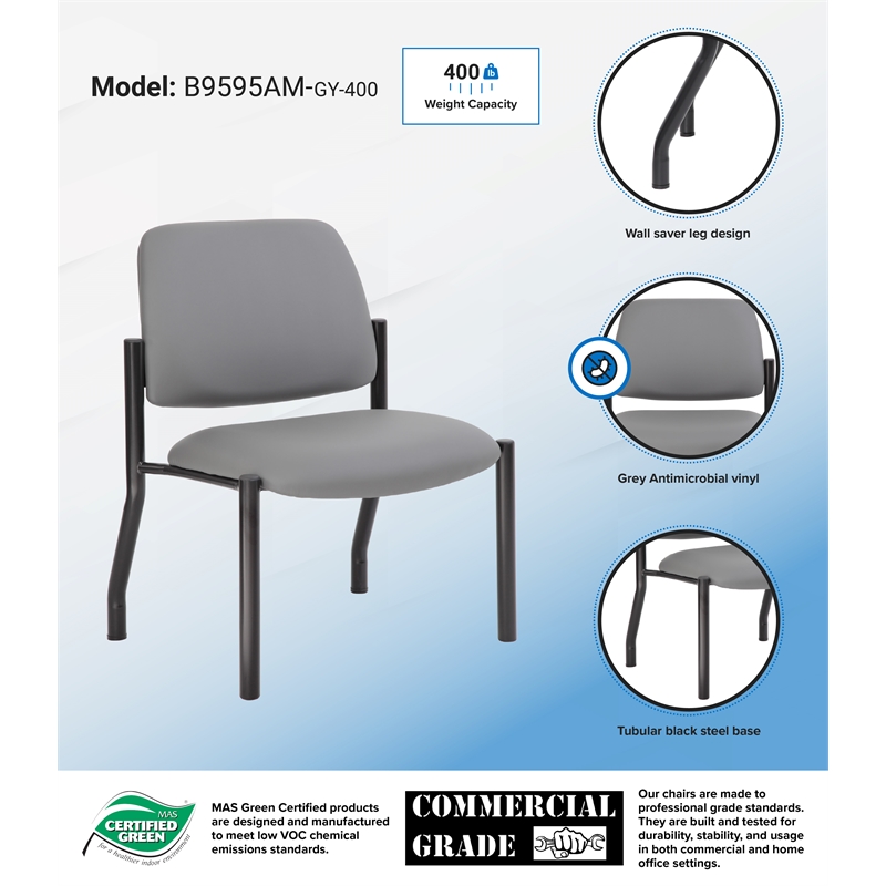 Boss Office Products Steel Guest Chair with 400 lb. Weight Capacity in Gray