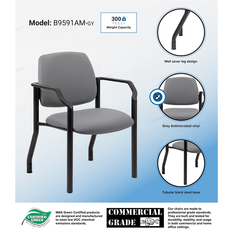 Boss Office Products Steel Guest Chair with 300 lb. Weight Capacity in Gray
