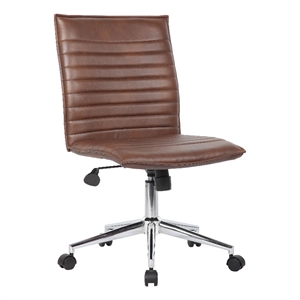 boss office products ribbed vinyl armless hospitality task chair in brown