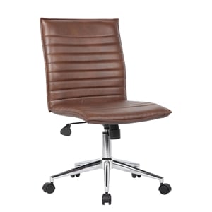 Boss Office Products Ribbed Vinyl Armless Hospitality Task Chair in Brown
