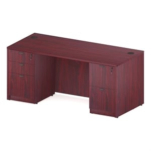 Boss Office Products 66&quot Desk with Pedestals in Mahogany