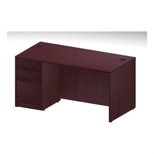 Boss Office Products 60&quot Desk with Pedestal in Mahogany