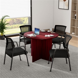 Boss Office Products 42&quotW Conference Table with 4 Guest Chairs in Mahogany