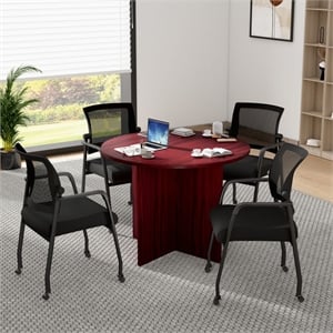 Boss Office Products 42&quotW Conference Table with 4 Mesh Chairs in Mahogany