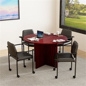 Boss Office Products 47&quotW Conference Table with 4 Vinyl Chairs in Mahogany