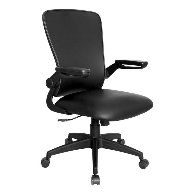 Boss Office Products Mesh Back Flip Arm Task Vinyl Chair with Casters in Black