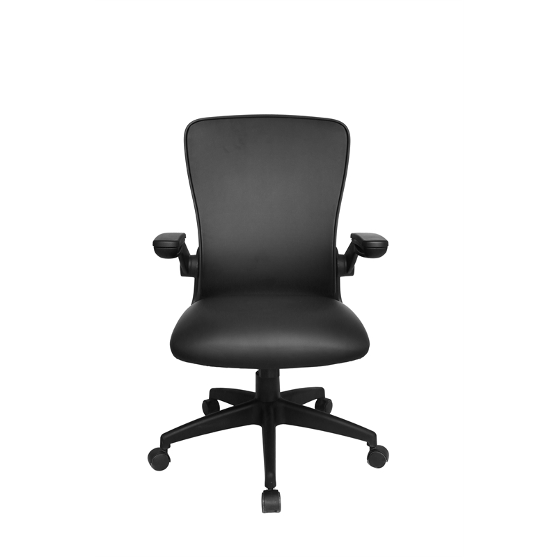 Boss Office Products Mesh Back Flip Arm Task Vinyl Chair with Casters in Black