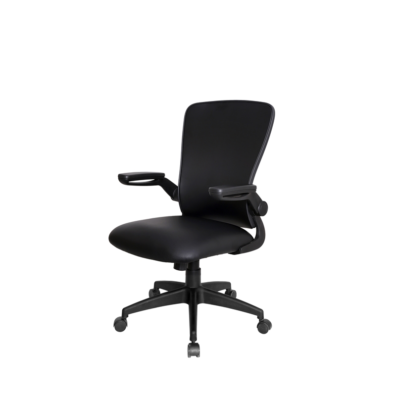 Boss Office Products Mesh Back Flip Arm Task Vinyl Chair with Casters in Black