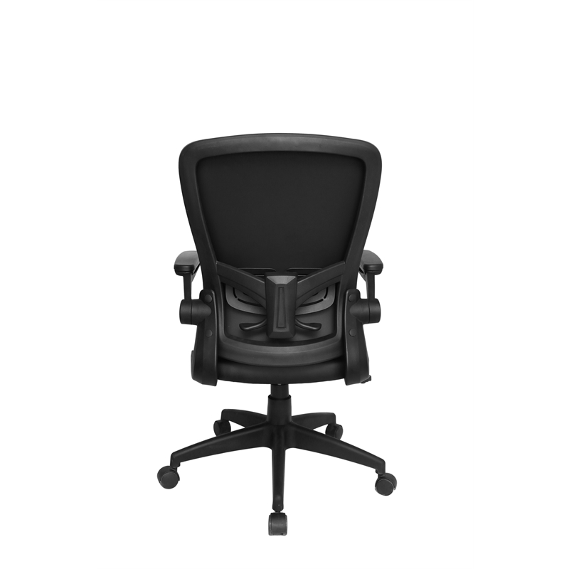 Boss Office Products Mesh Back Flip Arm Task Vinyl Chair with Casters in Black