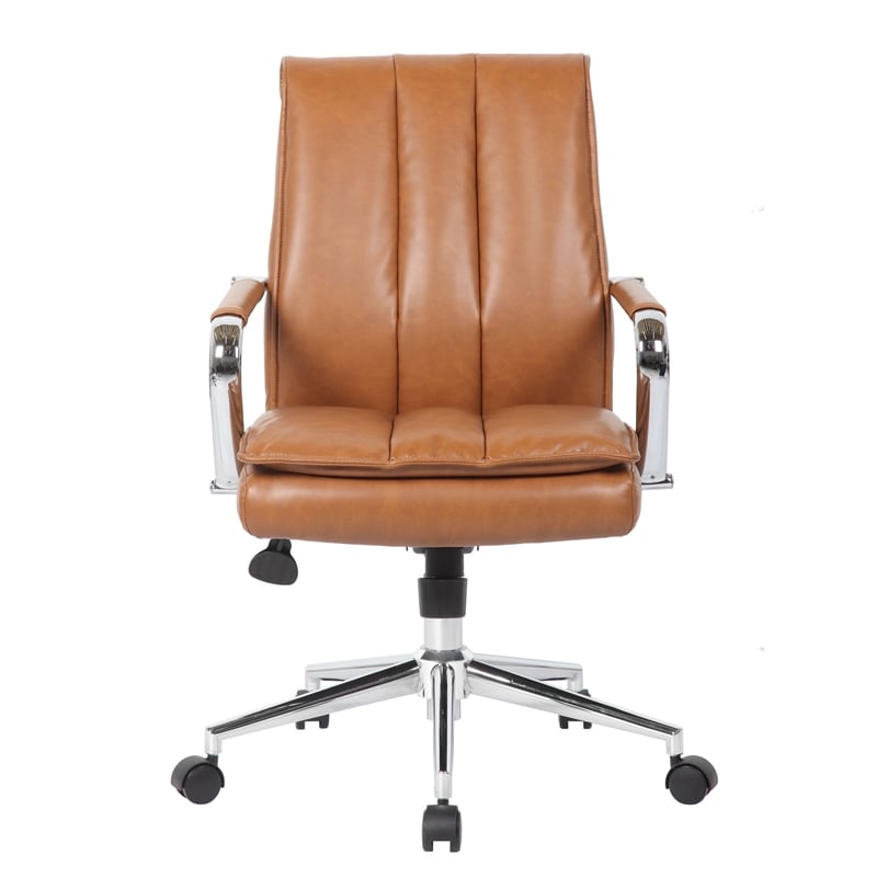 Boss Office Products Charlotte Pillow Top Vinyl Task Chair in Caramel