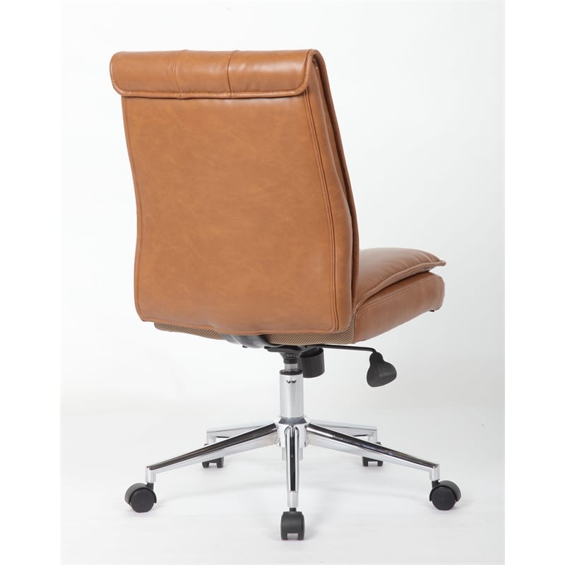 Boss Office Products Charlotte Pillow Top Armless Vinyl Task Chair in Caramel