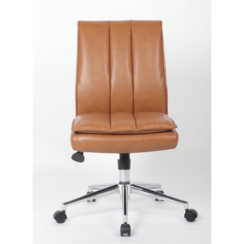 Boss Office Products Charlotte Pillow Top Armless Vinyl Task Chair in Caramel