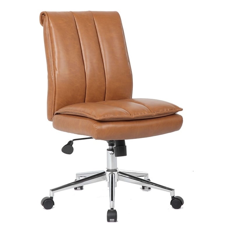 Boss Office Products Charlotte Pillow Top Armless Vinyl Task Chair in Caramel