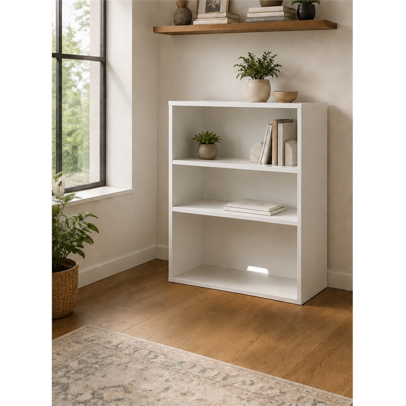 Boss Office Products 3 Shelf Open Engineered Wood Hutch/Bookcase in White