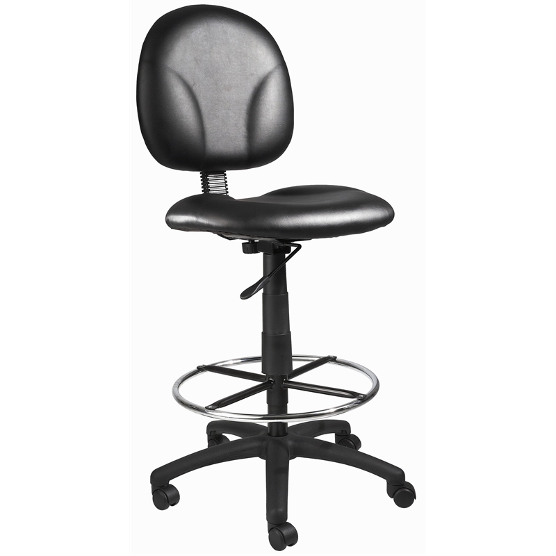 Boss Office Products Vinyl Stand Up Drafting Stool with Foot Rest in Black