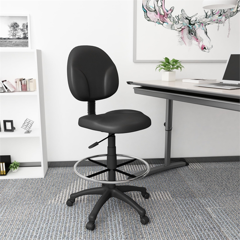 Boss Office Products Vinyl Stand Up Drafting Stool with Foot Rest in Black