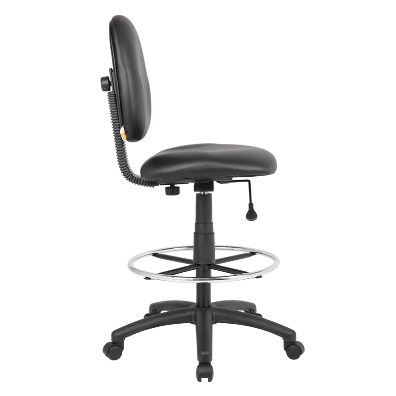 Boss Office Products Vinyl Stand Up Drafting Stool with Foot Rest in Black