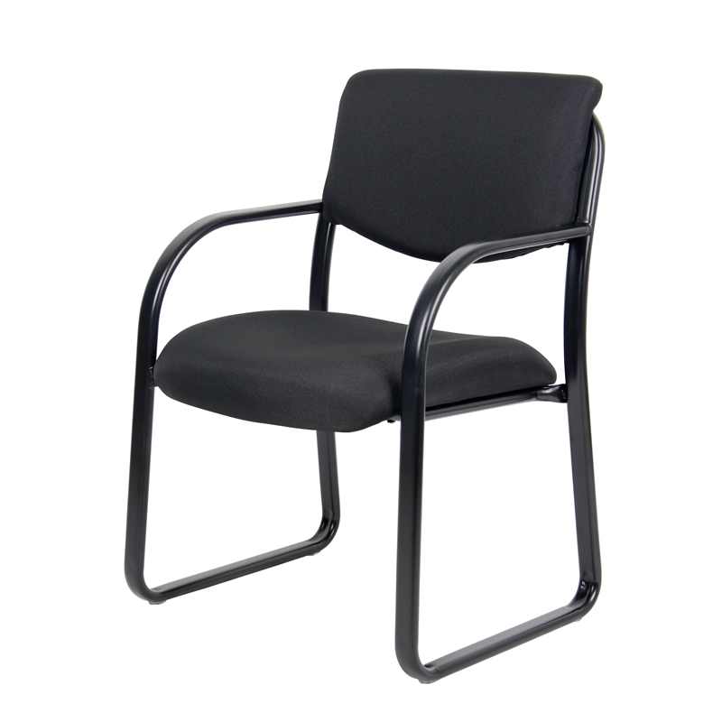 Boss Office Products Fabric Sled Base Guest Chair with Arms in Black