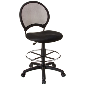 Boss Office Products Mesh Back Fabric Drafting Chair with Foot Ring in Black