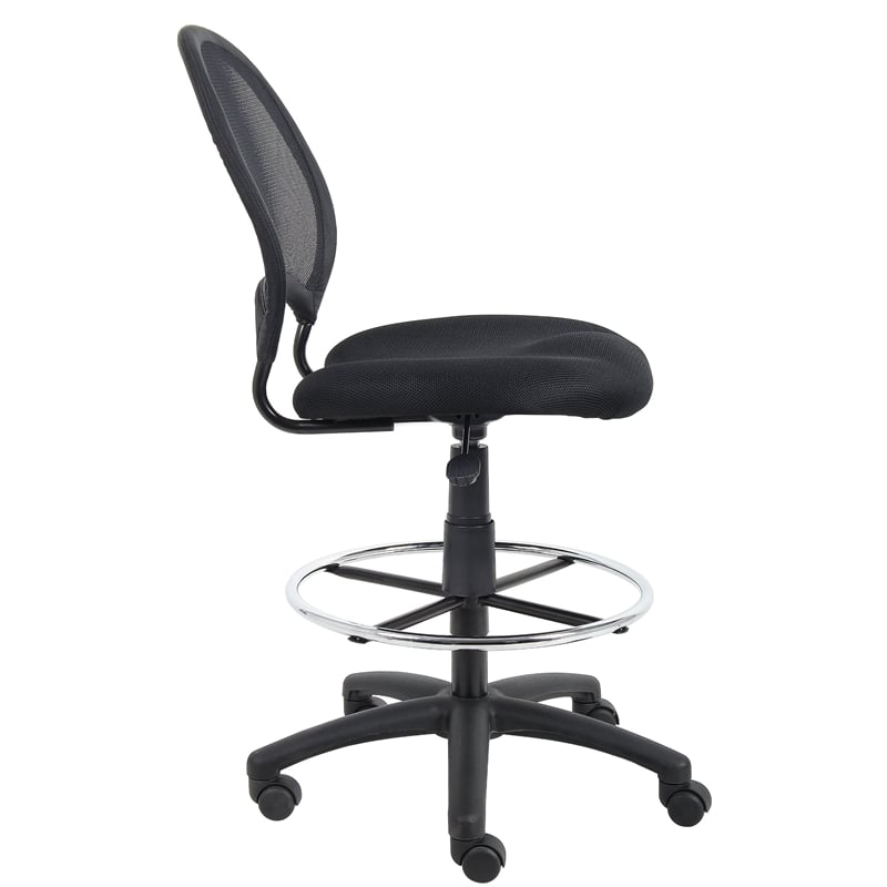 Boss Office Products Mesh Back Fabric Drafting Chair with Foot Ring in Black