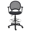 Boss Office Mesh Back Fabric Drafting Chair with Adjustable Arms in Black