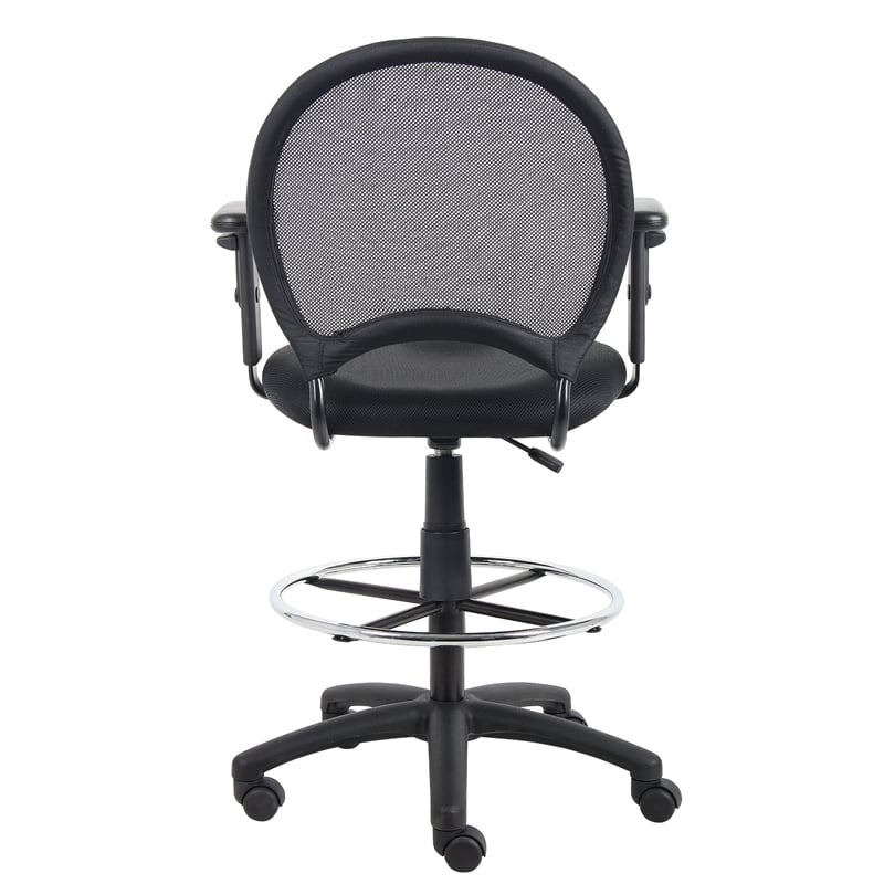 Boss Office Mesh Back Fabric Drafting Chair with Adjustable Arms in Black