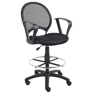 Boss Office Products Mesh Back Fabric Drafting Chair with Loop Arms in Black