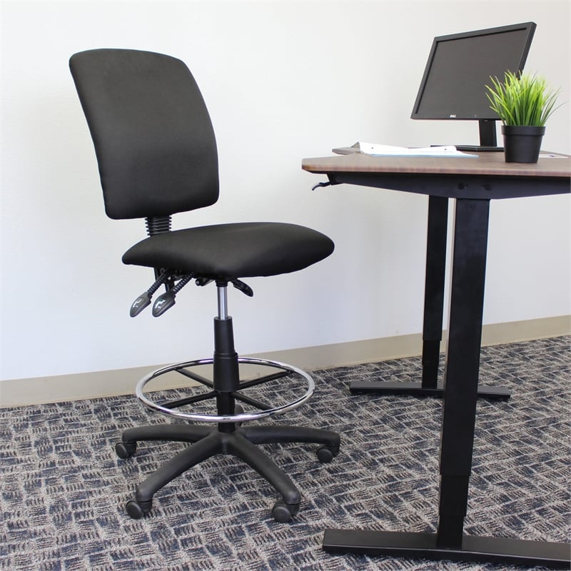 Boss Office Products Multi Function Fabric Drafting Stool in Black
