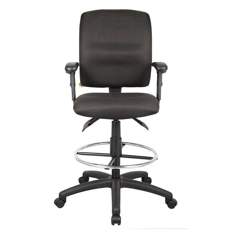 Boss Office Products Fabric Drafting Stool with Adjustable Arms in Black