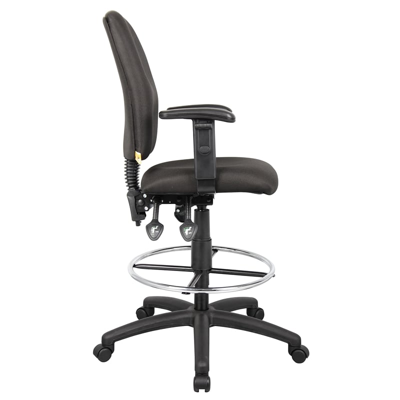 Boss Office Products Fabric Drafting Stool with Adjustable Arms in Black