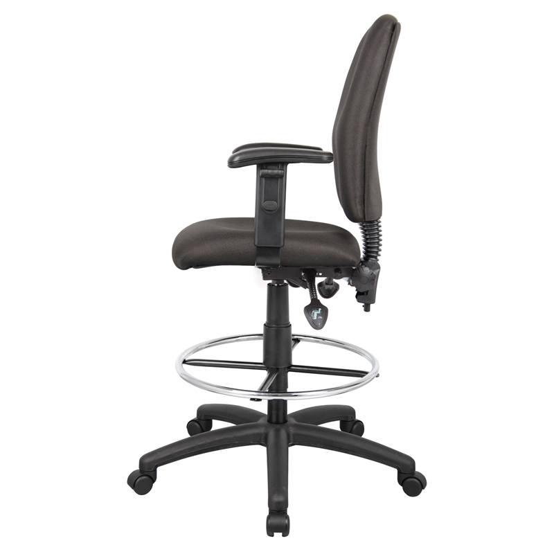 Boss Office Products Fabric Drafting Stool with Adjustable Arms in Black
