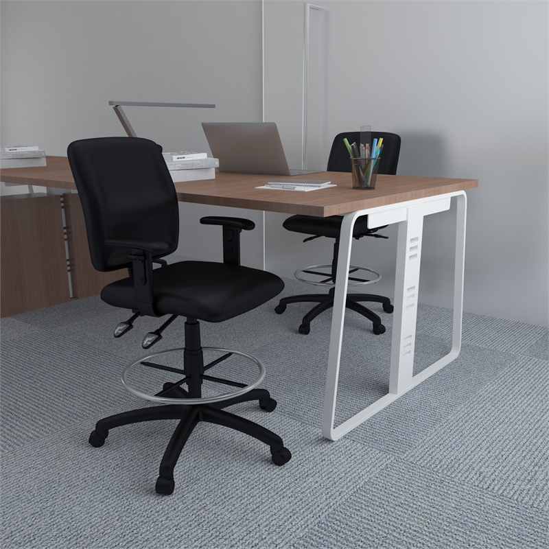 Boss Office Products Fabric Drafting Stool with Adjustable Arms in Black