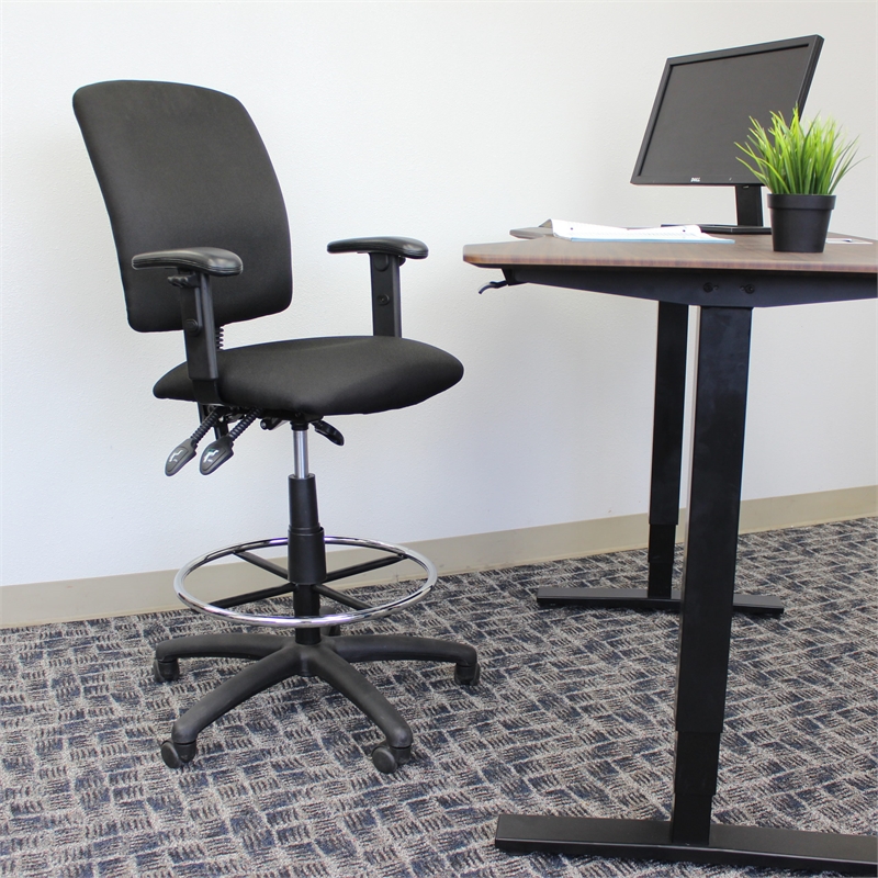 Boss Office Products Fabric Drafting Stool with Adjustable Arms in Black