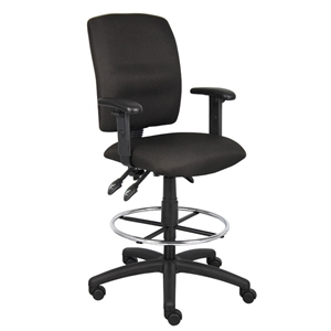 Boss Office Products Fabric Drafting Stool with Adjustable Arms in Black