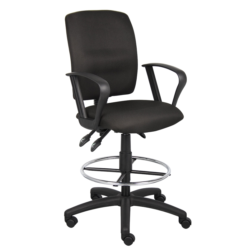 Boss Office Products Fabric Drafting Stool with Loop Arms in Black