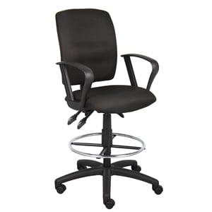 Boss Office Products Fabric Drafting Stool with Loop Arms in Black