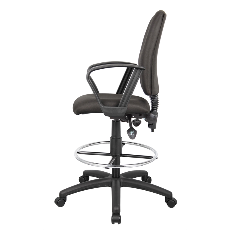 Boss Office Products Fabric Drafting Stool with Loop Arms in Black