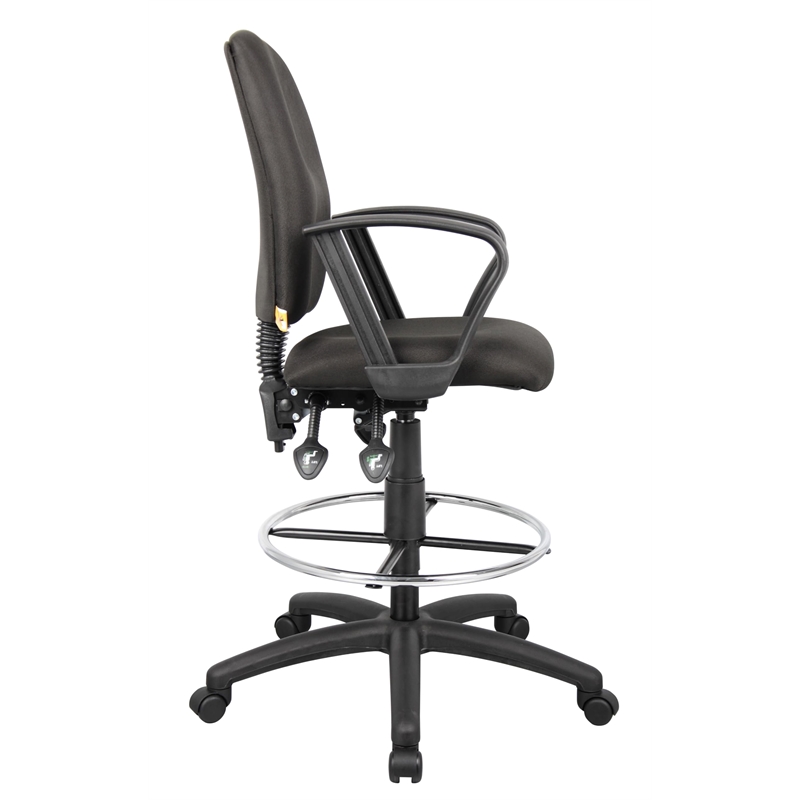 Boss Office Products Fabric Drafting Stool with Loop Arms in Black